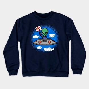 Funny Cute Anti Nuclear War Cute Alien Protest Meme Cartoon Crewneck Sweatshirt